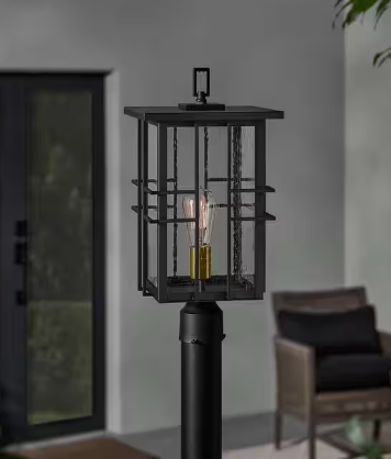 Glenfield 1-Light Black Outdoor Lamp Post Light Fixture with Seeded Glass