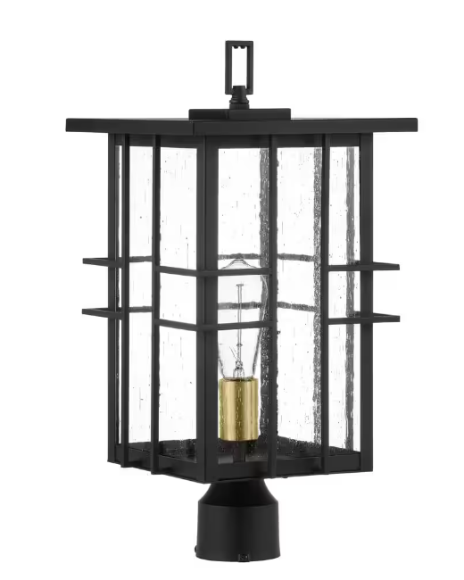 Glenfield 1-Light Black Outdoor Lamp Post Light Fixture with Seeded Glass