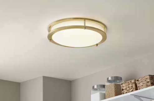 Hampton Bay Flaxmere 12 in. Brush Gold LED Flush Mount with Glass Shade