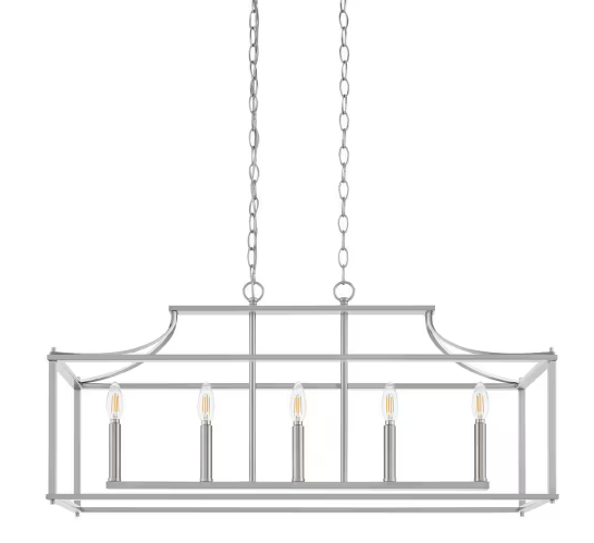 Crestview 34 in. 5-Light Brushed Nickel Transitional Linear Chandelier