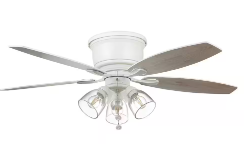 Stoneridge 52 in. Indoor LED Matte White Hugger Ceiling Fan with Light Kit, 5 Reversible Blades and Reversible Motor