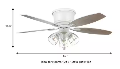 Stoneridge 52 in. Indoor LED Matte White Hugger Ceiling Fan with Light Kit, 5 Reversible Blades and Reversible Motor