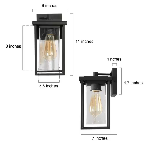 1-Light Matte Black Hardwired Outdoor Wall Lantern Sconce with Square Seeded Glass Shade (1-Pack)