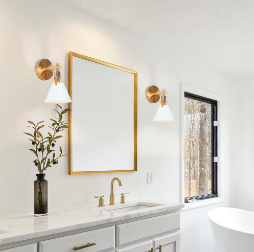 Granville Collection Gold & White Wall Sconce Modern 1-light Bathroom Vanity Lighting with Bell-shaped Metal Shade