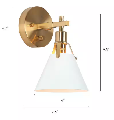 Granville Collection Gold & White Wall Sconce Modern 1-light Bathroom Vanity Lighting with Bell-shaped Metal Shade