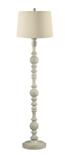 Witherby 61 in. Shabby White Floor Lamp with Gray Lamp Shade