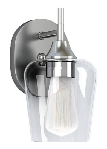 Pavlen 5.5 in. 1-Light Brushed Nickel Sconce with Clear Glass Shade