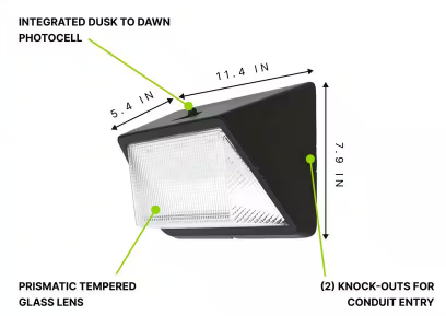 175W Equivalent Integrated LED Bronze Dusk to Dawn Commercial Refractor Wall Pack Light, 6500 Lumens, 4000K