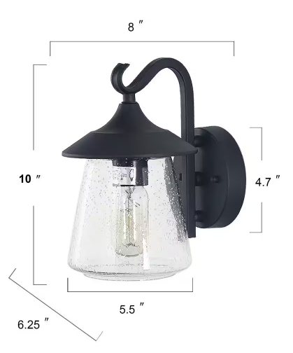 Modern Frosted Black Porch Outdoor Wall Sconce 1-Light Classic Exterior Lantern with Mushroom Clear Seeded Glass Shade