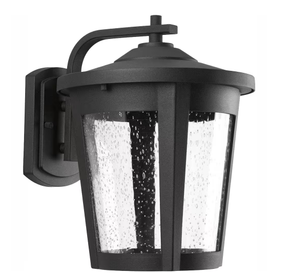 East Haven LED Collection 1-Light Textured Black Clear Seeded Glass Transitional Outdoor Large Wall Lantern Light