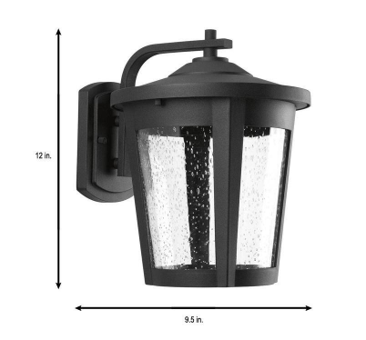 East Haven LED Collection 1-Light Textured Black Clear Seeded Glass Transitional Outdoor Large Wall Lantern Light