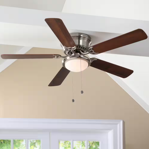 Hugger 52 in. LED Indoor Brushed Nickel Ceiling Fan with Light Kit