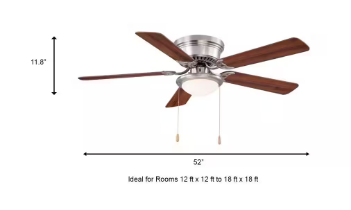 Hugger 52 in. LED Indoor Brushed Nickel Ceiling Fan with Light Kit