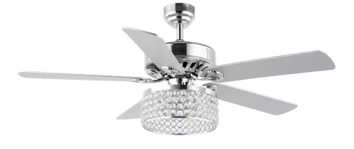 Kristie 52 in. 3-Light Chrome Crystal/Metal Modern Glam Drum LED Indoor Ceiling Fan With Remote