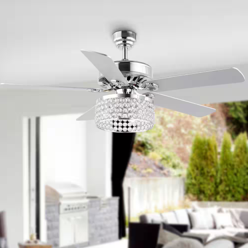 Kristie 52 in. 3-Light Chrome Crystal/Metal Modern Glam Drum LED Indoor Ceiling Fan With Remote