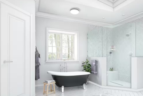 Decorative White 110 CFM Ceiling Mount Bathroom Exhaust Fan with Bluetooth, Humidity Sensor, and LED Light