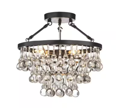 Contemporary 16.1 in. 5-Light Black and Brown Finish Semi-Flush Mount