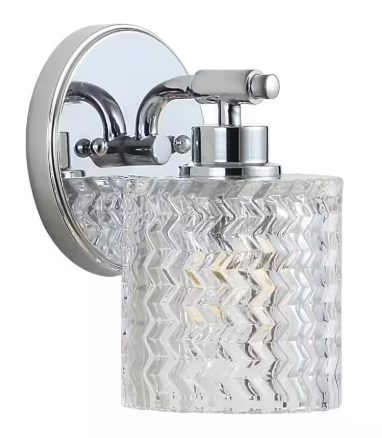 Spaulding Vintage 5.13 in. 1-Light Iron/Chevron Pattern Glass Farmhouse Cottage LED Chrome Vanity Light