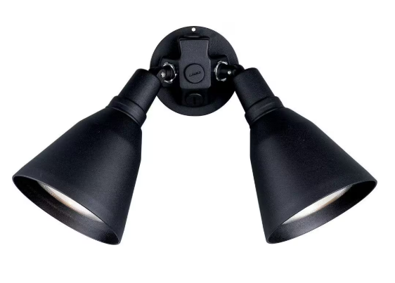 2-Light Adjustable Swivel Black Flood Light Par Lampholder Outdoor Wall Light with Cover