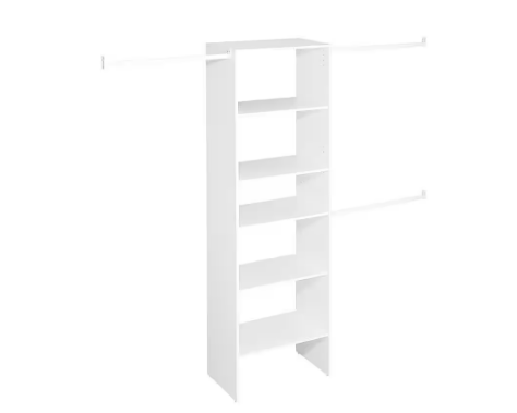 Selectives 60 in. W - 120 in. W White Reach-In Tower Wall Mount 6-Shelf Wood Closet System