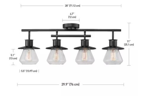 Nate 2 ft. 4-Light Dark Bronze Track Lighting Kit with Clear Glass Shades