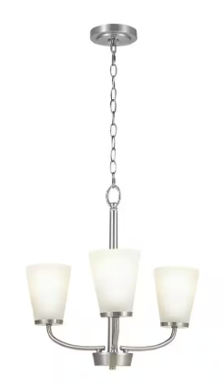 Helena 19 in 3-Light Brushed Nickel Hanging Chandelier with Frosted Glass Shades for Dining Room