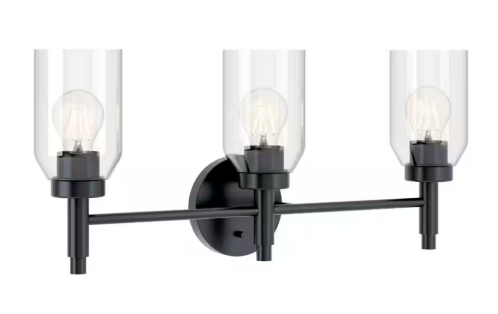 Madden 24 in. 3-Light Black Modern Bathroom Vanity Light with Clear Glass