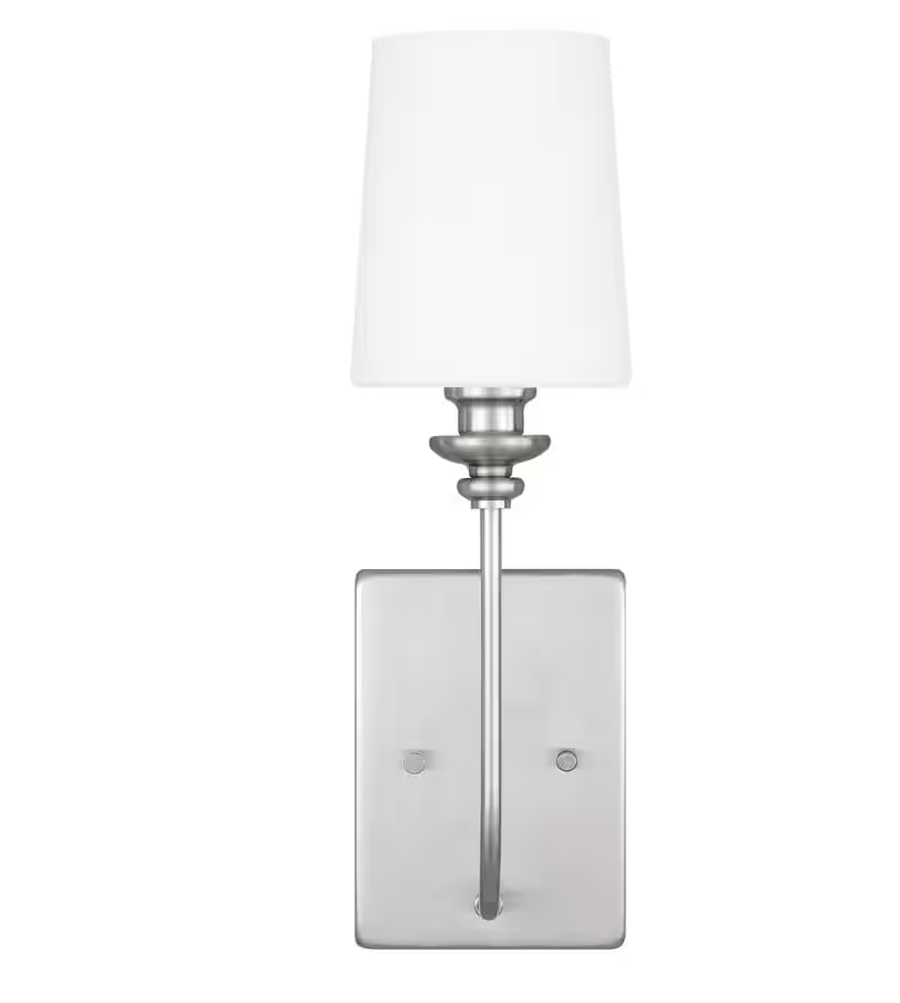 Bellevue 1-Light Brushed Nickel Wall Sconce with Frosted White Glass Shade