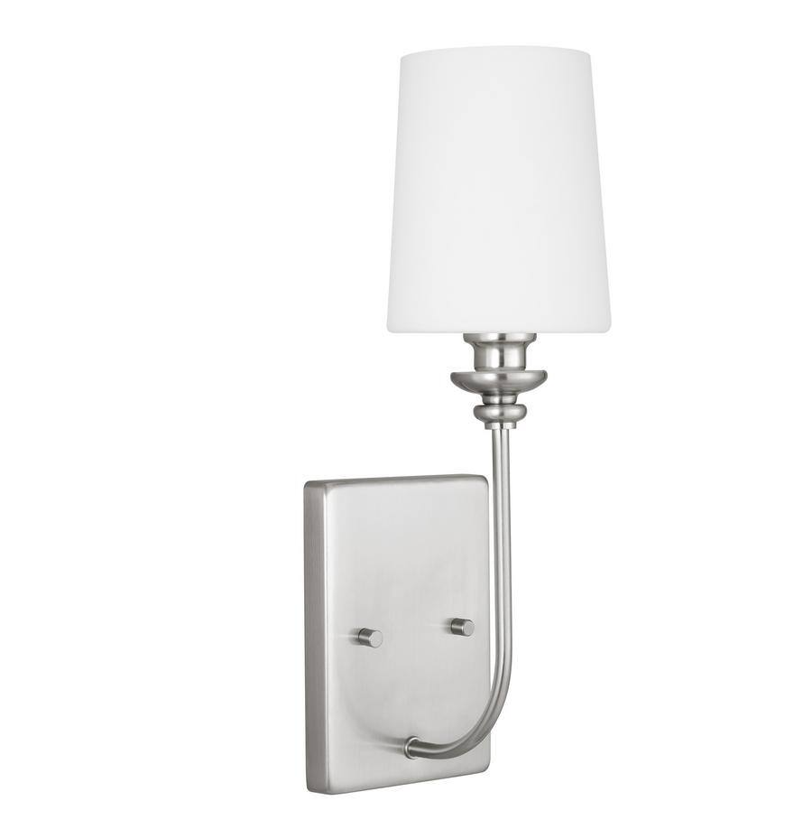 Bellevue 1-Light Brushed Nickel Wall Sconce with Frosted White Glass Shade