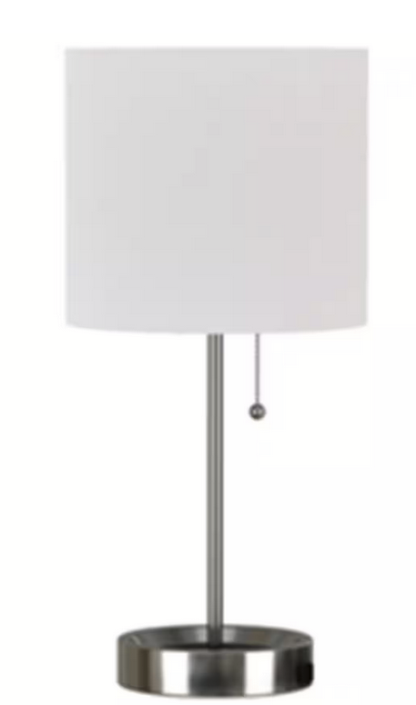 Hampton Bay 17 in Brushed Nickel Table LED 1 Lamp With Power Outlet