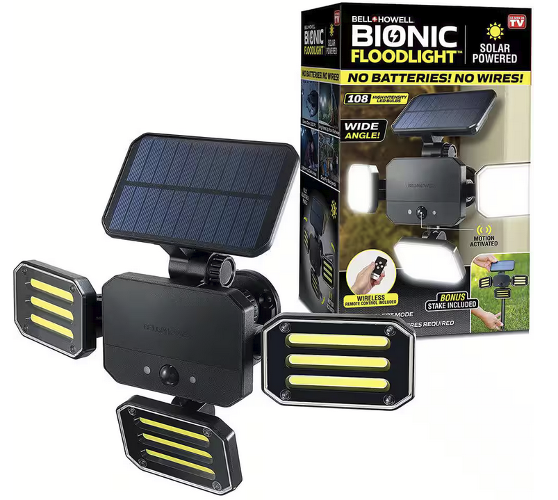 180-Degrees Swiveling Light Black Solar Powered Motion Activated Outdoor 108 Integrated LED Bionic Floodlight