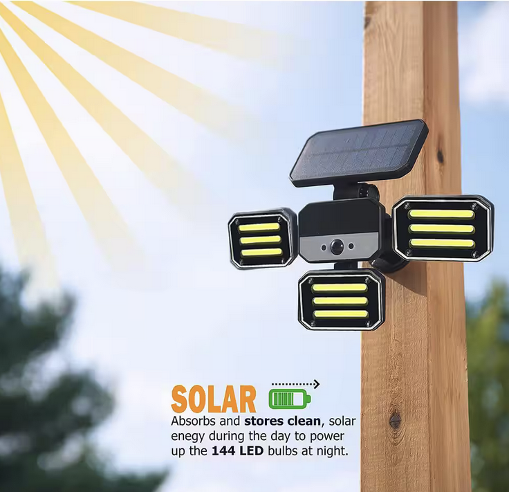 180-Degrees Swiveling Light Black Solar Powered Motion Activated Outdoor 108 Integrated LED Bionic Floodlight