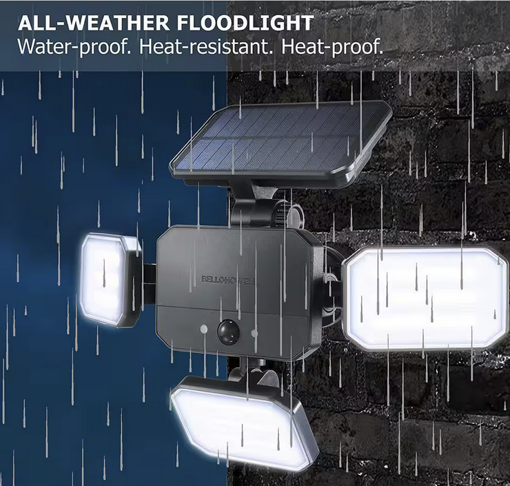 180-Degrees Swiveling Light Black Solar Powered Motion Activated Outdoor 108 Integrated LED Bionic Floodlight