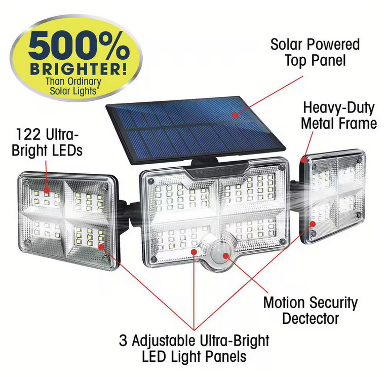 Black Motion Sensing Outdoor Integrated LED Solar Flood Light