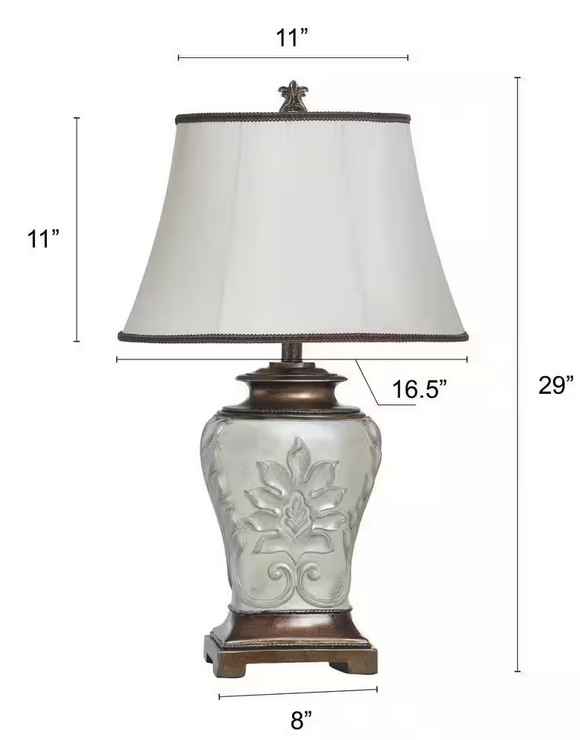 28 in. Antique White With Gold Accents Table Lamp with White Fabric Shade