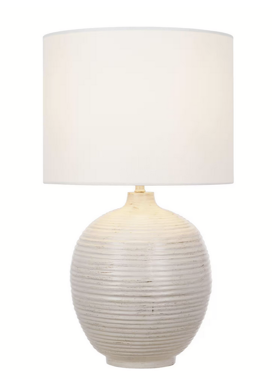 22 in. Distressed White Ribbed Table Lamp with Off White Shade