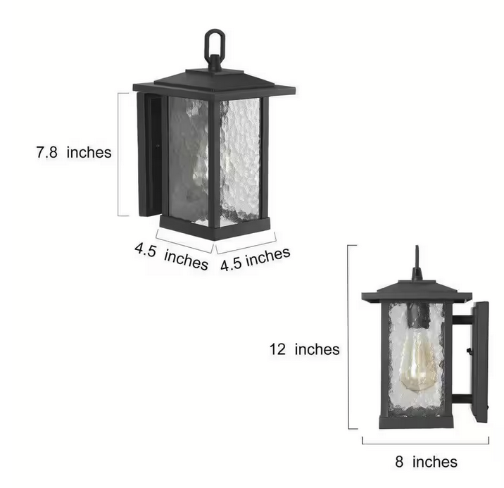 Modern Black Outdoor Wall Sconce, Farmhouse Lantern Coach Light with Waterglass Shade, 1-Light Porch Patio Deck Lighting