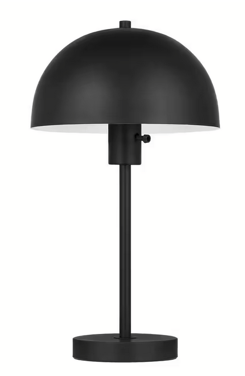 Corbin 17.5 in. Black Modern Table Lamp with Black Metal Shade and AC Outlet on Base