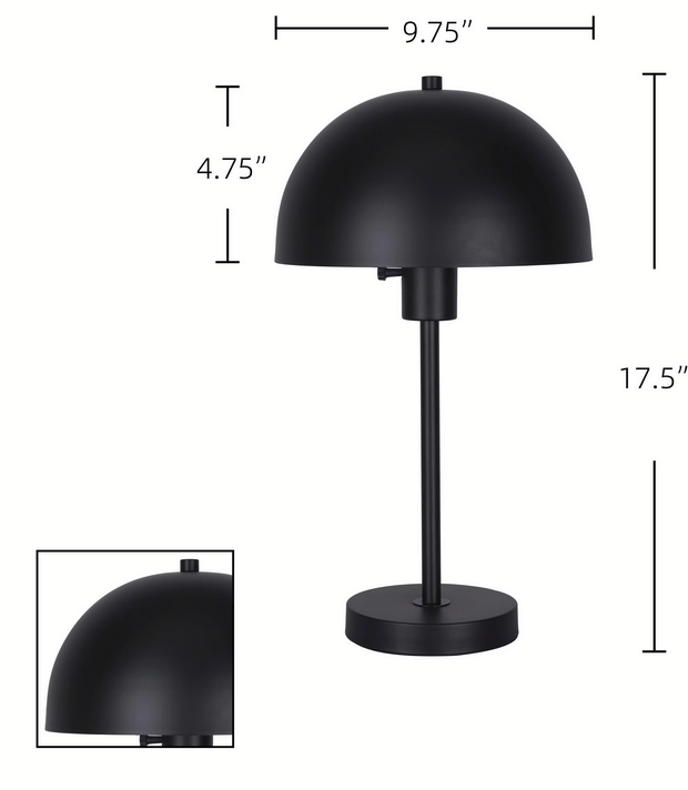 Corbin 17.5 in. Black Modern Table Lamp with Black Metal Shade and AC Outlet on Base