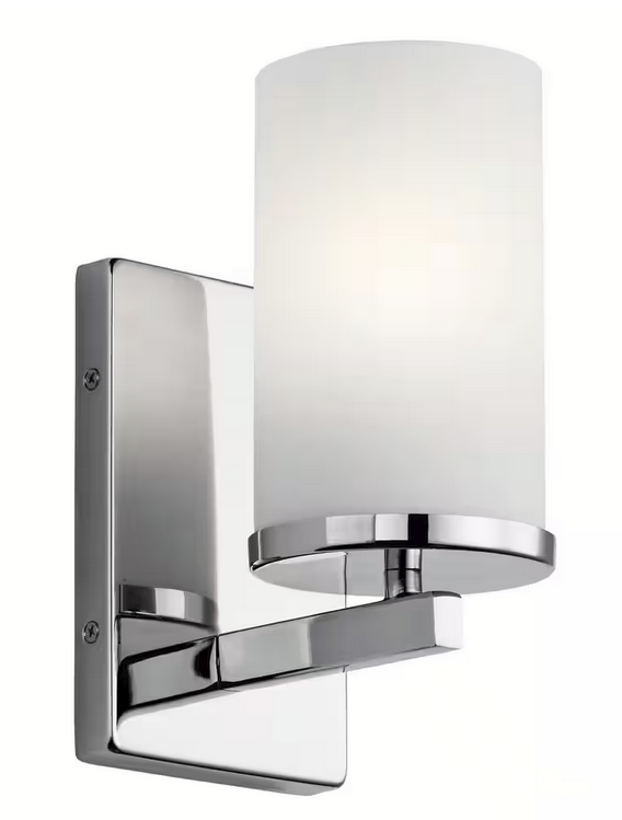 Crosby 1-Light Chrome Bathroom Indoor Wall Sconce Light with Satin Etched Cased Opal Glass Shade