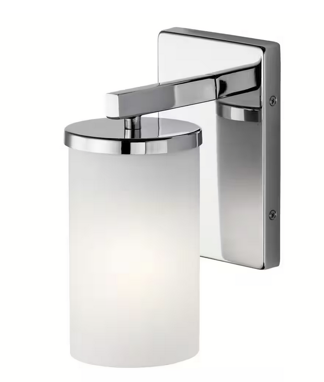 Crosby 1-Light Chrome Bathroom Indoor Wall Sconce Light with Satin Etched Cased Opal Glass Shade