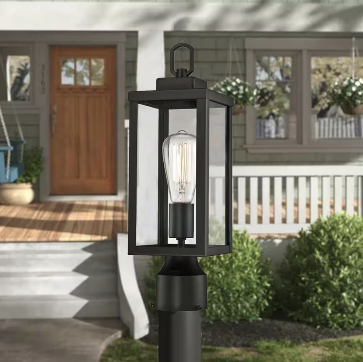 1-Light Black Metal Hardwired Outdoor Weather Resistant Post Light with No Bulbs Included