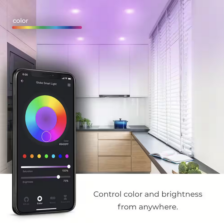 Smart Integrated LED 4 in Round RGB + Tuneable White Canless Recessed Light for Kitchen Bathroom Livingroom, White