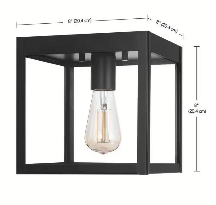 1-Light Matte Black Outdoor Weather Resistant Flush Mount Light with Clear Glass Shade