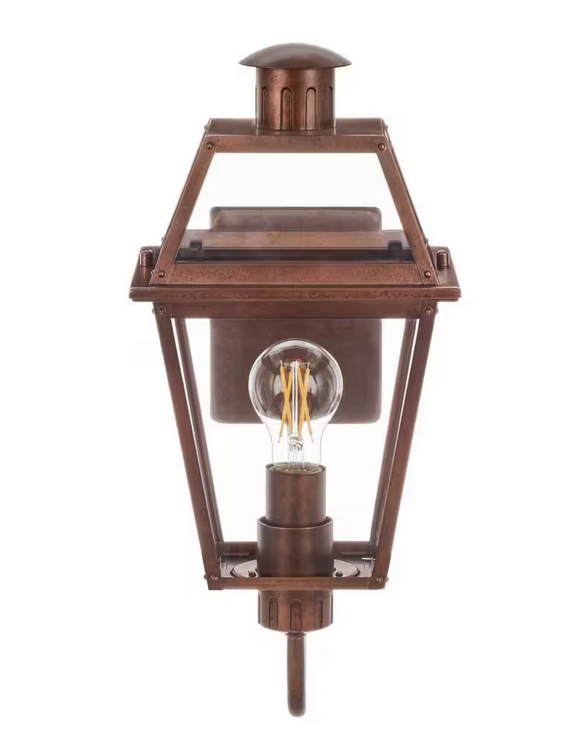 Newberry 17.75 in. Painted Aged Copper Finish Hardwired Outdoor Wall Lantern Sconce with Clear Glass