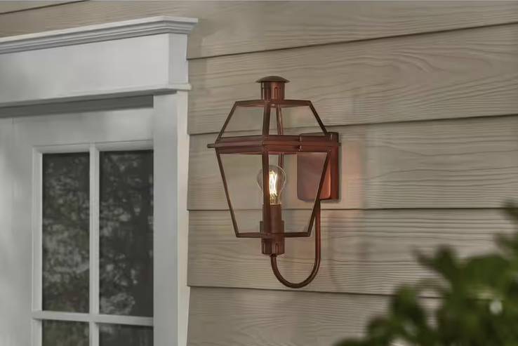 Newberry 17.75 in. Painted Aged Copper Finish Hardwired Outdoor Wall Lantern Sconce with Clear Glass