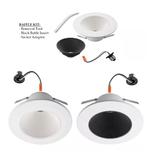 Commercial Electric- 6 in. Low Glare Deep Baffle Adjustable CCT Integrated LED Recessed Light Trim 670 Lumens Wet Rated Dimmable