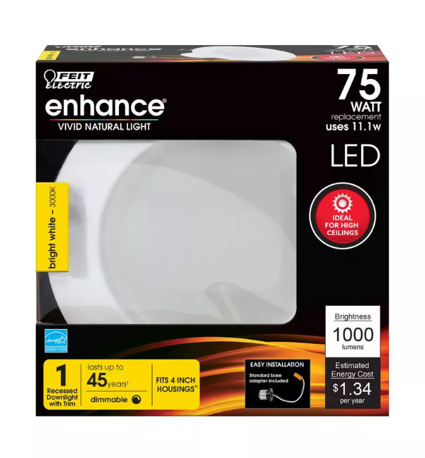 Feit Electric- Enhance Bright White 4 in. W Aluminum LED Dimmable Recessed Downlight 11.1 W