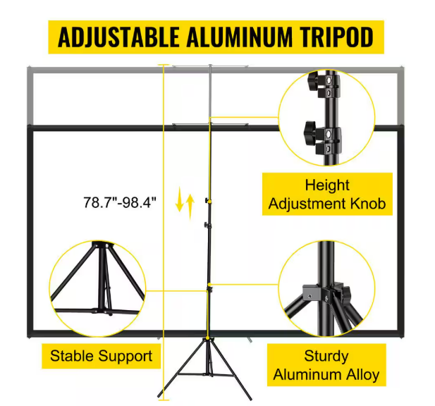 VEVOR - Projector Screen Portable with Stand 60 in. 16:9 4K Tripod Projection Screen Wrinkle-Free Height Adjustable Movie Screen