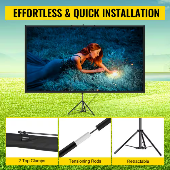 VEVOR - Projector Screen Portable with Stand 60 in. 16:9 4K Tripod Projection Screen Wrinkle-Free Height Adjustable Movie Screen